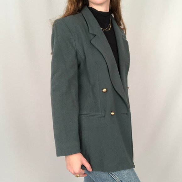 Vintage Cashmere Wool Blend Double Breasted Oversized Preppy Blazer Jacket Coat - Picture 8 of 10